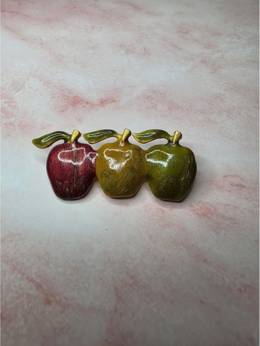 Vintage Signed TC Enamel 3 Apples Brooch Pin Teacher Gift